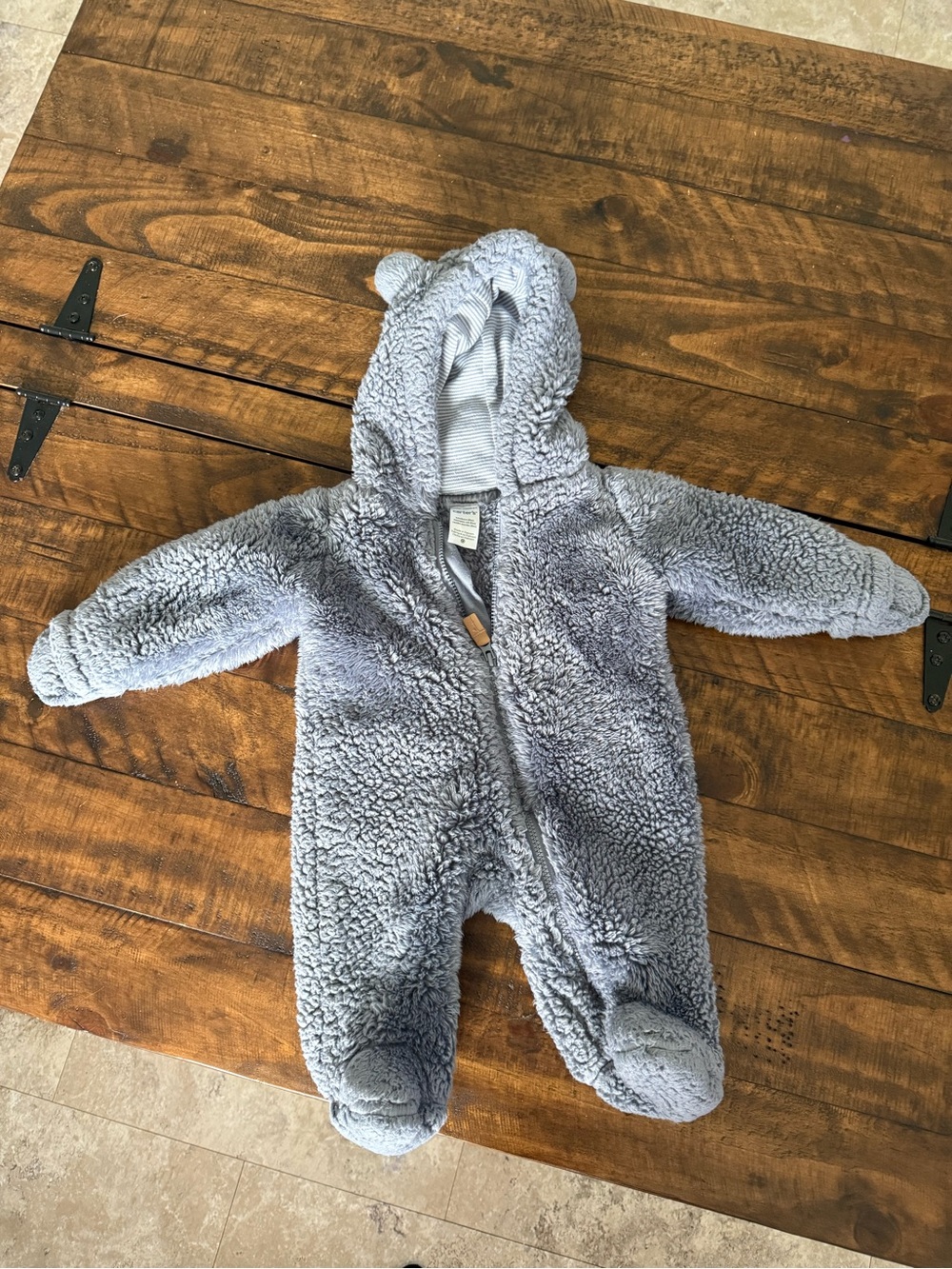Carter's Light Gray Sherpa Bear Hooded Footed One-Piece